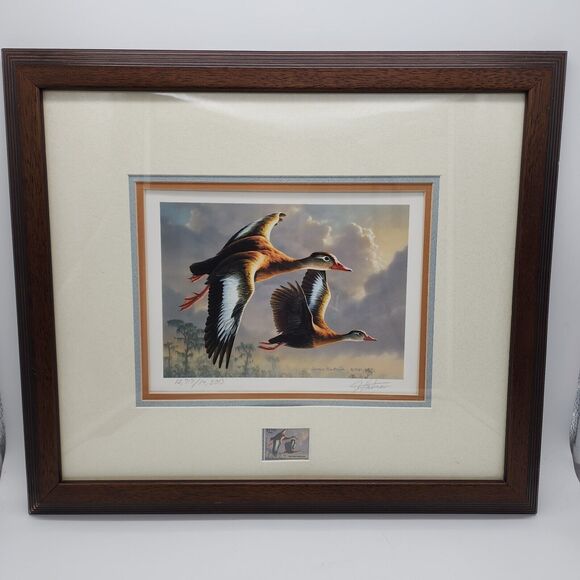 James Hautman 1990 Federal Duck Stamp Print With Stamp Whistling Tree Ducks 1989 - Picture 1 of 13